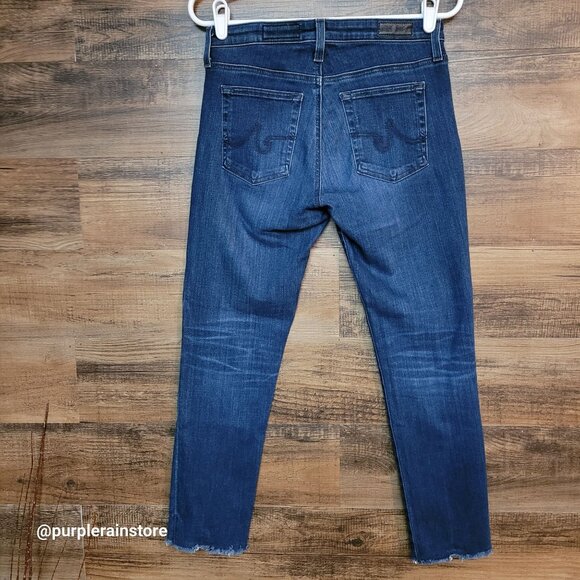 AG Adriano Goldschmied 27 R Prima Cigarette Crop Mid Rise Dark Wash Raw Hem - Picture 2 of 12